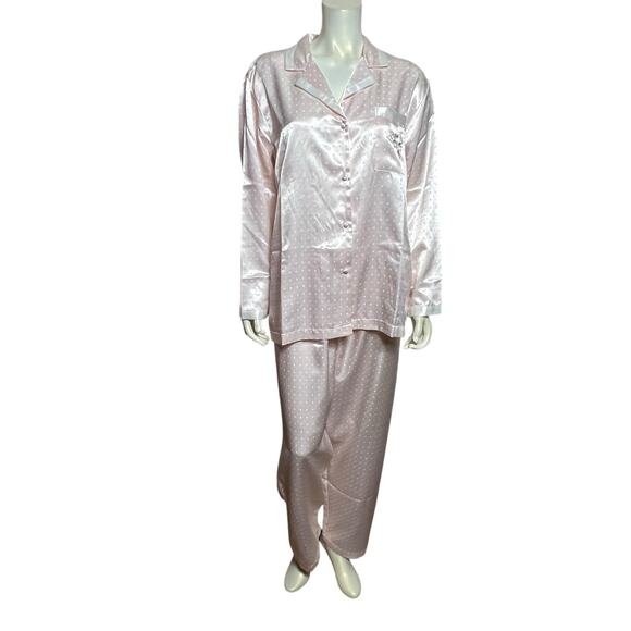 Amanda Stewart Intimates Satin Polka Dot Pajama Set Floral Embroidery Size L - Picture 1 of 16